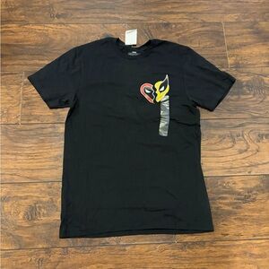 Deadpool Wolverine Black Tee with Red and Yellow Graphic
